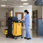 Rubbermaid® FG9T7500BLA High Security Janitor Cart with Locking Hood and Cabinets