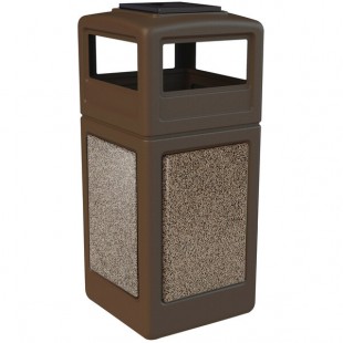 Commercial Zone 72055599 StoneTec 42 Gallon Brown Square Decorative Trash Can with Riverstone Panels and Ashtray Dome Lid
