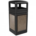 Commercial Zone 72055599 StoneTec 42 Gallon Brown Square Decorative Trash Can with Riverstone Panels and Ashtray Dome Lid