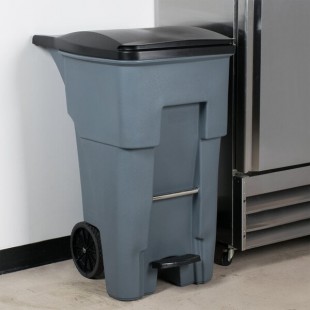 Rubbermaid® 1971968 260 Qt. / 65 Gallon Gray Step-On Wheeled Rectangular Trash Can with Lid