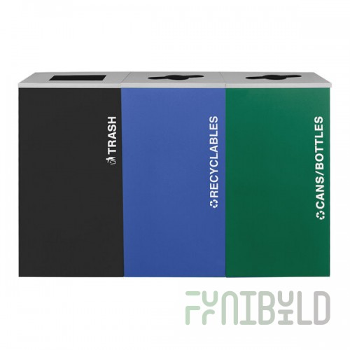 Ex-Cell Kaiser Kaleidoscope Collection RC-KDSQ-3 T/BLX R/RYX CN/EGX 72 Gallon Three Stream Indoor Steel Trash / Recyclables / Cans and Bottles Receptacle