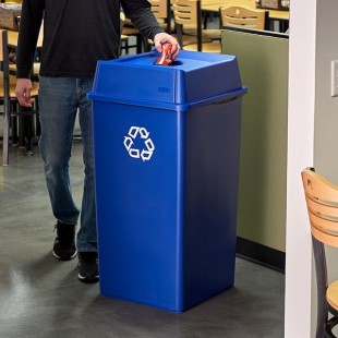 Rubbermaid® Untouchable 50 Gallon Blue Square Recycle Bin Kit with Bottle / Can Hole Lid