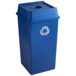 Rubbermaid® Untouchable 50 Gallon Blue Square Recycle Bin Kit with Bottle / Can Hole Lid