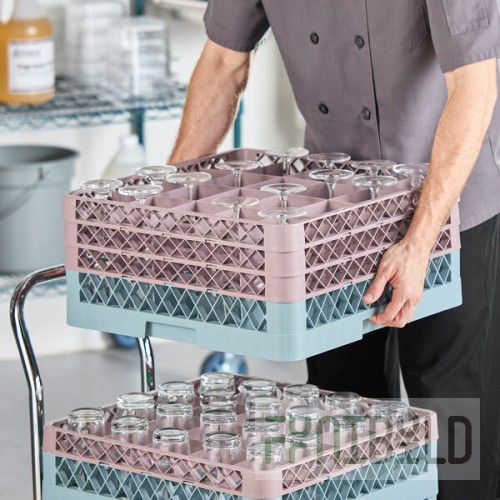 Noble Warewashing 20-Compartment Gray Full-Size Glass Rack with 3 Brown Extenders