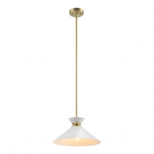 Globe Alex Matte Brass Adjustable-Height Pendant Light with White Tapered Shade - 120V, 60W