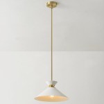 Globe Alex Matte Brass Adjustable-Height Pendant Light with White Tapered Shade - 120V, 60W Globe Alex Matte Brass Adjustable-Height Pendant Light with White Tapered Shade - 120V, 60W