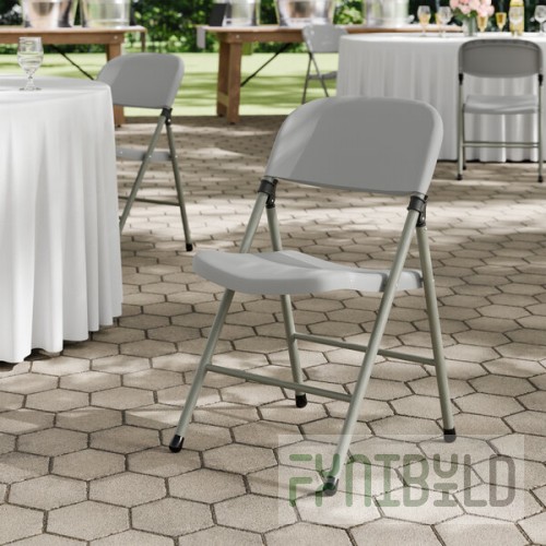 Lancaster Table & Seating Gray Contoured Injection-Molded Folding Chair with Charcoal Frame and Gray Legs - 4/Case