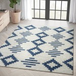 Abani Casa Collection 4' x 6' Navy / Cream Southwestern Geometric Tribal Diamond Area Rug