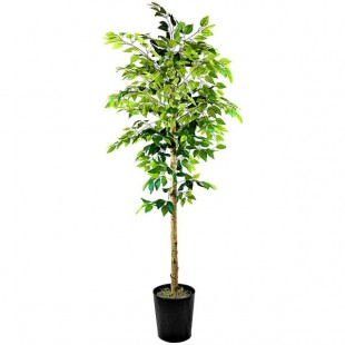 LCG Sales 6' Artificial Ficus Tree in Embossed Black Metal Planter LCG Sales 6' Artificial Ficus Tree in Embossed Black Metal Planter