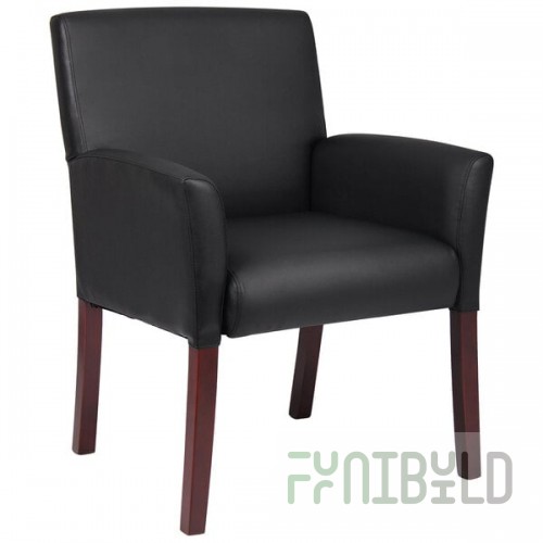 Boss B619 Black Box Arm Guest Chair with Mahogany Finish