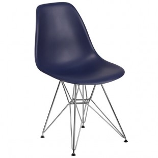 Flash Furniture FH-130-CPP1-NY-GG Elon Series Navy Plastic Accent Side Chair with Chrome Base