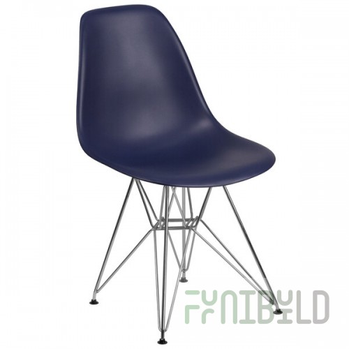 Flash Furniture FH-130-CPP1-NY-GG Elon Series Navy Plastic Accent Side Chair with Chrome Base