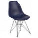 Flash Furniture FH-130-CPP1-NY-GG Elon Series Navy Plastic Accent Side Chair with Chrome Base