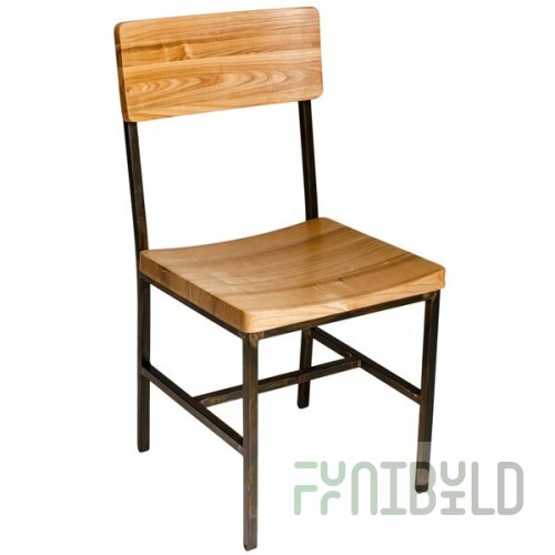 BFM Seating Memphis Distressed Rustic Clear Coated Steel Customizable Side Chair with Natural Ash Wooden Back and Seat