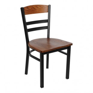 BFM Seating Barrick Sand Black Steel Side Chair with Autumn Ash Wood Back Panel and Seat