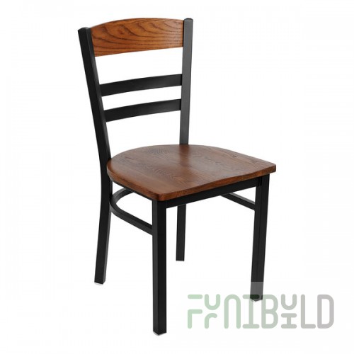 BFM Seating Barrick Sand Black Steel Side Chair with Autumn Ash Wood Back Panel and Seat