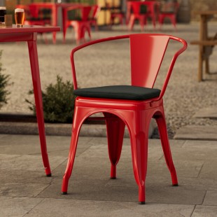 Lancaster Table & Seating Alloy Ruby Red Outdoor Arm Chair with Black Fabric Magnetic Cushion