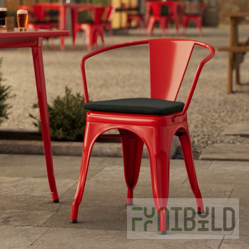 Lancaster Table & Seating Alloy Ruby Red Outdoor Arm Chair with Black Fabric Magnetic Cushion