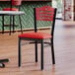 Lancaster Table & Seating Black Finish Side Chair with Red Vinyl Seat and Mahogany Wood Back - Assembled