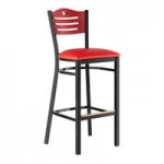 Lancaster Table & Seating Black Finish Side Chair with Red Vinyl Seat and Mahogany Wood Back - Assembled