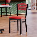 Lancaster Table & Seating Black Finish Side Chair with Red Vinyl Seat and Mahogany Wood Back - Assembled