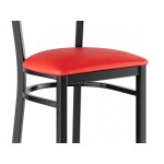 Lancaster Table & Seating Black Finish Side Chair with Red Vinyl Seat and Mahogany Wood Back - Assembled