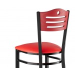 Lancaster Table & Seating Black Finish Side Chair with Red Vinyl Seat and Mahogany Wood Back - Assembled
