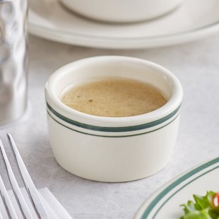 Acopa 2 oz. Ivory (American White) Stoneware Ramekin with Green Bands - 48/Case
