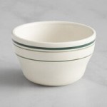Acopa 2 oz. Ivory (American White) Stoneware Ramekin with Green Bands - 48/Case Acopa 2 oz. Ivory (American White) Stoneware Ramekin with Green Bands - 48/Case