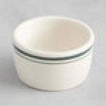 Acopa 2 oz. Ivory (American White) Stoneware Ramekin with Green Bands - 48/Case Acopa 2 oz. Ivory (American White) Stoneware Ramekin with Green Bands - 48/Case