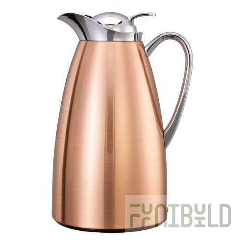 Service Ideas Classy 33.8 oz. Brushed Copper Stainless Steel Insulated Coffee Carafe / Server with Push-Button Lid CJZS1CP