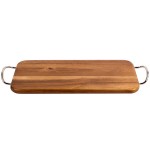 TableCraft ACAMR1606 Acacia Wood Rectangular Display Board with Brushed Nickel Handles - 14