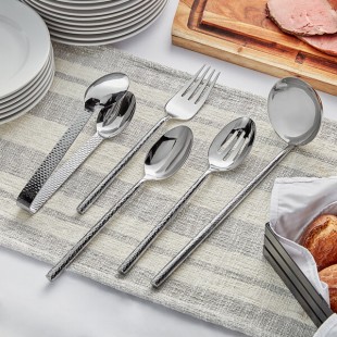 Carlisle Terra 5-Piece 18/0 Hammered Stainless Steel Heavy Weight Buffetware Utensils Set Carlisle Terra 5-Piece 18/0 Hammered Stainless Steel Heavy Weight Buffetware Utensils Set