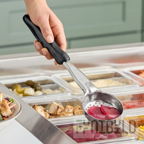 Vollrath 6432320 Jacob's Pride® 3 oz. Black Perforated Round Spoodle® Portion Spoon
