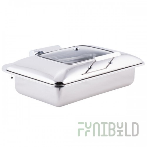 TableCraft CW40161 7 Qt. Full Size Stainless Steel Quick View Induction Chafer with Glass Lid
