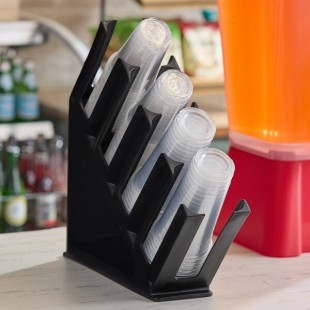 Choice Black 4-Section Slanted Countertop Cup and Lid Organizer
