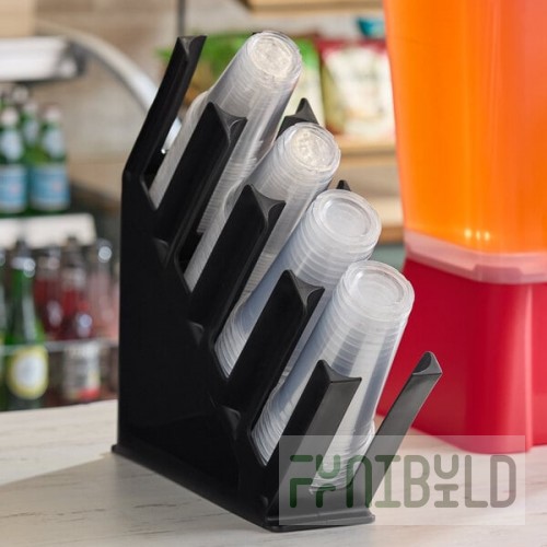 Choice Black 4-Section Slanted Countertop Cup and Lid Organizer