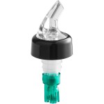 TableCraft 0.75 oz. Clear Spout / Green Tail Measured Liquor Pourer with Collar 4243A - 12/Pack TableCraft 0.75 oz. Clear Spout / Green Tail Measured Liquor Pourer with Collar 4243A - 12/Pack