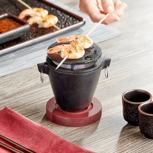 Emperor's Select Hibachi Set with Cast Iron Grill, Wooden Base, and Fuel Holder