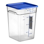 Vigor 22 Qt. Clear Square Polycarbonate Food Storage Container and Blue Lid - 6/Pack