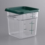 Vigor 22 Qt. Clear Square Polycarbonate Food Storage Container and Blue Lid - 6/Pack