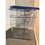 Vigor 22 Qt. Clear Square Polycarbonate Food Storage Container and Blue Lid - 6/Pack