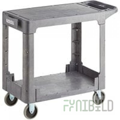 Choice Medium Black 2-Shelf Utility Cart with Flat Top and Built-In Tool Compartment - 38