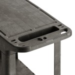Choice Medium Black 2-Shelf Utility Cart with Flat Top and Built-In Tool Compartment - 38