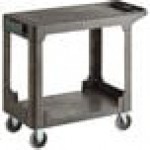 Choice Medium Black 2-Shelf Utility Cart with Flat Top and Built-In Tool Compartment - 38