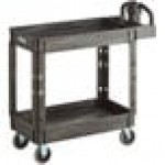 Choice Medium Black 2-Shelf Utility Cart with Flat Top and Built-In Tool Compartment - 38
