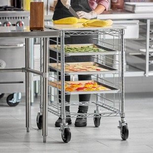 Regency 8 Pan End Load Half Height Wire Bun / Sheet Pan Rack with Poly Top - Unassembled Regency 8 Pan End Load Half Height Wire Bun / Sheet Pan Rack with Poly Top - Unassembled