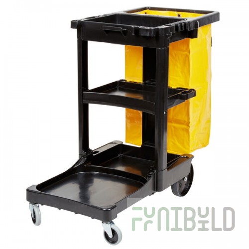 Rubbermaid® FG617388BLA Shelf Janitor Cart with Vinyl Zippered Bag