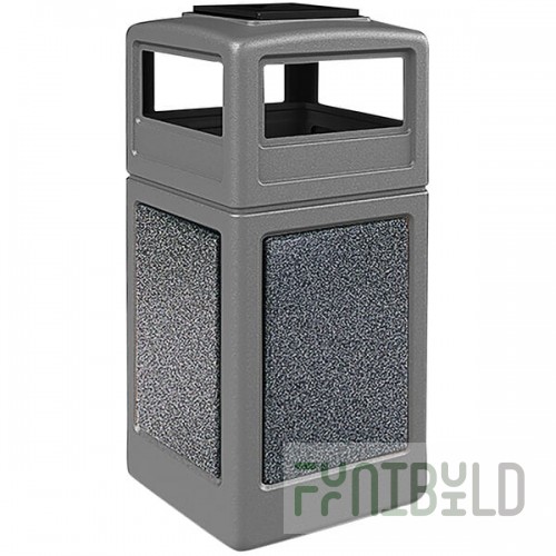 Commercial Zone 72054899K StoneTec 42 Gallon Square Gray Decorative Trash Can with Pepperstone Panels and Ashtray Dome Lid