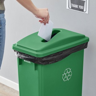 Lavex Green Slim Rectangular Recycling Trash Can Lid with Paper Slot Lavex Green Slim Rectangular Recycling Trash Can Lid with Paper Slot